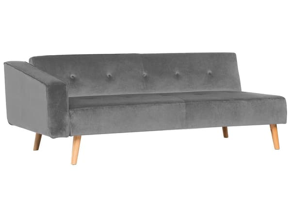 Højre hjørnesovesofa grå velour 4-personers 3 pyntepuder med sovefunktion skandinavisk stil