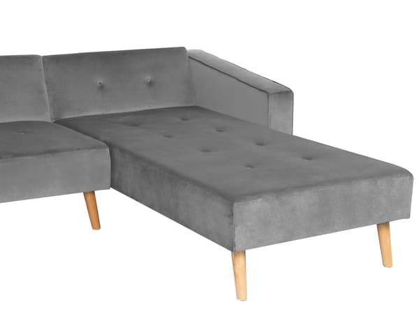 Højre hjørnesovesofa grå velour 4-personers 3 pyntepuder med sovefunktion skandinavisk stil