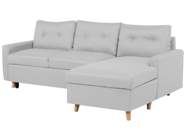 Venstrevendt Hjørnesovesofa Lysegrå 3 personers med Sovefunktion og Opbevaring Quiltet Skandinavisk Stil