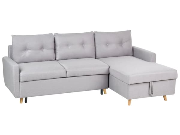 Venstrevendt Hjørnesovesofa Lysegrå 3 personers med Sovefunktion og Opbevaring Quiltet Skandinavisk Stil