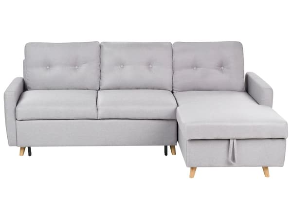 Venstrevendt Hjørnesovesofa Lysegrå 3 personers med Sovefunktion og Opbevaring Quiltet Skandinavisk Stil