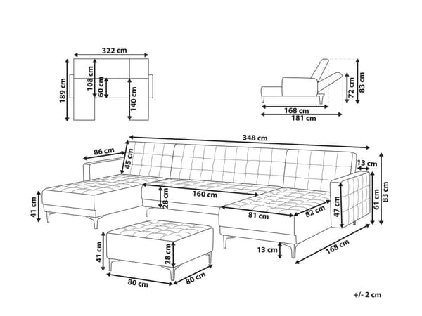 Sofa Chaiselong Mørkebrun Polyester med Skumfyld og Sølv Krom Metal Ben 5 personers Moderne U-formet modul Fodstøtte med Sovefunktion