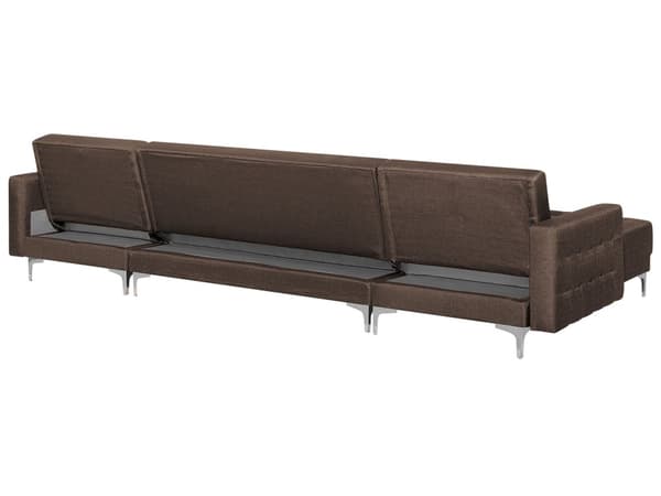 Sofa Chaiselong Mørkebrun Polyester med Skumfyld og Sølv Krom Metal Ben 5 personers Moderne U-formet modul Fodstøtte med Sovefunktion