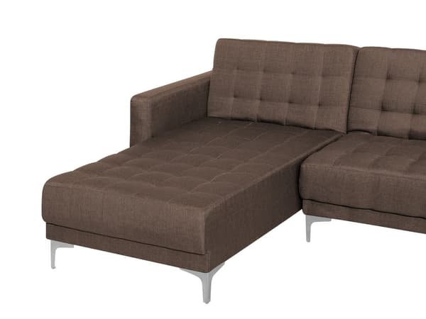 Sofa Chaiselong Mørkebrun Polyester med Skumfyld og Sølv Krom Metal Ben 5 personers Moderne U-formet modul Fodstøtte med Sovefunktion