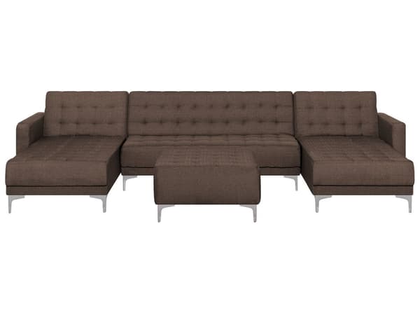 Sofa Chaiselong Mørkebrun Polyester med Skumfyld og Sølv Krom Metal Ben 5 personers Moderne U-formet modul Fodstøtte med Sovefunktion