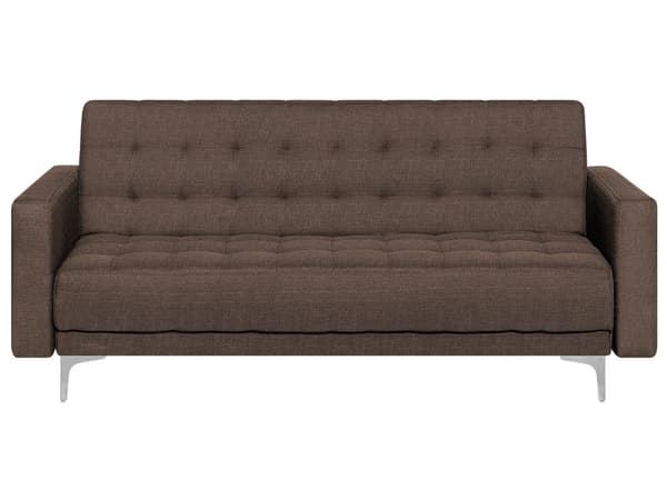 Sofa Mørkebrun Polyester med Skumfyld og Sølv Krom Metal Ben 3 personers Moderne Klassisk med Sovefunktion Stue- og Soveværelsesindretning