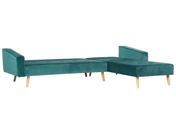 Venstre hjørnesovesofa smaragdgrøn velour 4-personers 3 pyntepuder med sovefunktion skandinavisk stil