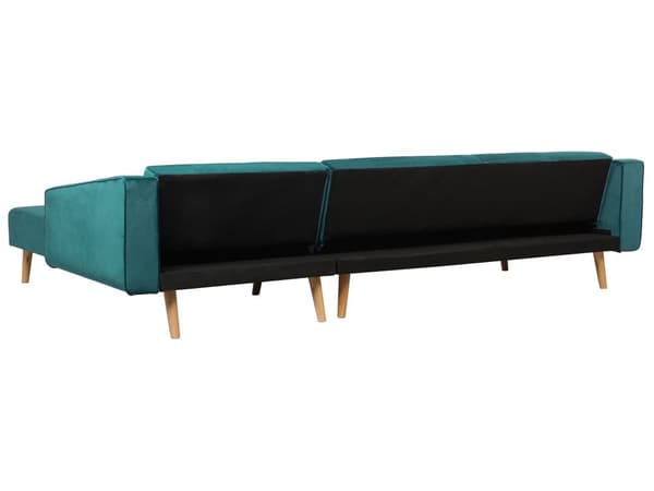 Venstre hjørnesovesofa smaragdgrøn velour 4-personers 3 pyntepuder med sovefunktion skandinavisk stil