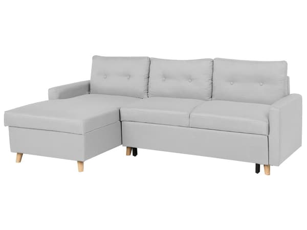 Højrevendt Hjørnesovesofa Lysegrå 3 Personers med Sovefunktion og Opbevaring Quiltet Skandinavisk Stil
