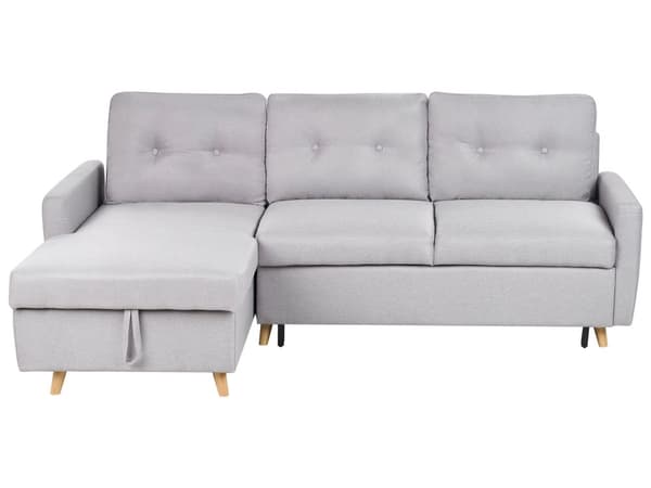 Højrevendt Hjørnesovesofa Lysegrå 3 Personers med Sovefunktion og Opbevaring Quiltet Skandinavisk Stil