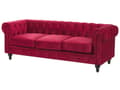 Pikkukuva 4 / 11: Sohva tummanpunainen 201 x 70 x 75 cm samettiverhoilu kolmelle chesterfield