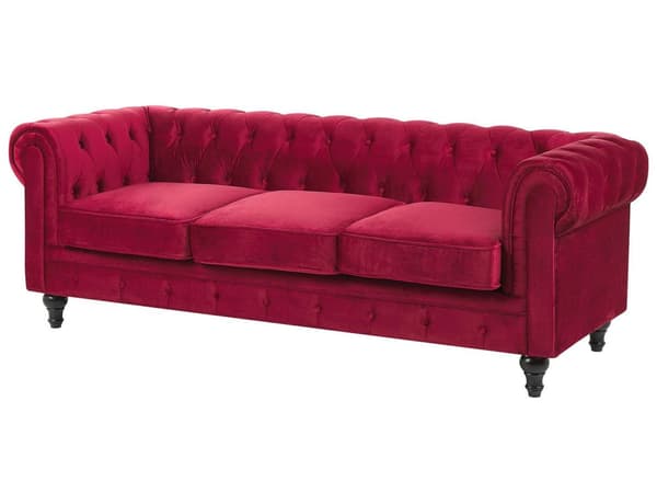 Sohva tummanpunainen 201 x 70 x 75 cm samettiverhoilu kolmelle chesterfield
