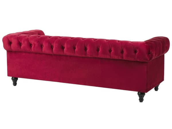 Sohva tummanpunainen 201 x 70 x 75 cm samettiverhoilu kolmelle chesterfield