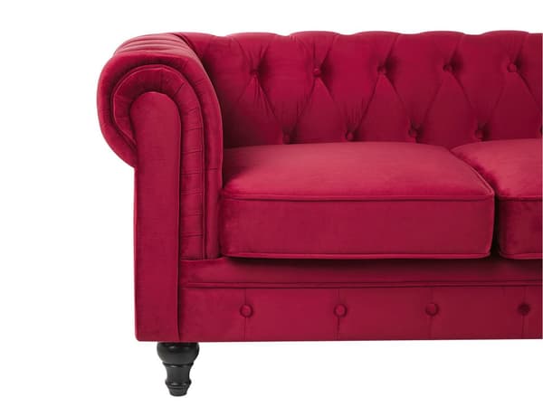 Sohva tummanpunainen 201 x 70 x 75 cm samettiverhoilu kolmelle chesterfield