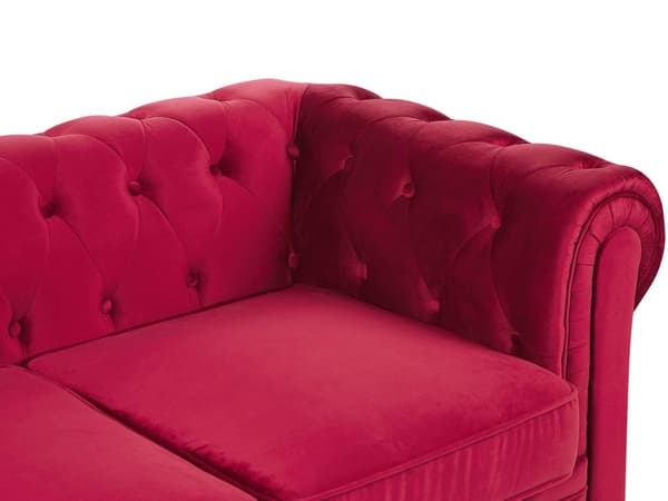 Sohva tummanpunainen 201 x 70 x 75 cm samettiverhoilu kolmelle chesterfield