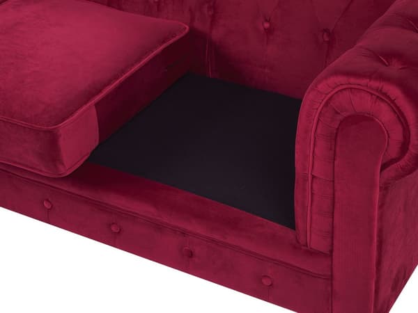 Sohva tummanpunainen 201 x 70 x 75 cm samettiverhoilu kolmelle chesterfield