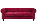 Pikkukuva 1 / 11: Sohva tummanpunainen 201 x 70 x 75 cm samettiverhoilu kolmelle chesterfield
