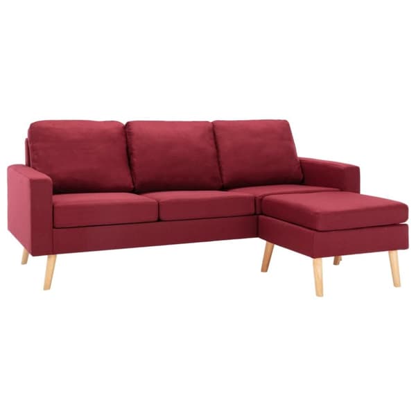 vidaXL 3-personers sofa med fodskammel stof vinrød