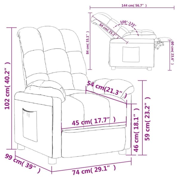 vidaXL Reclinerfåtölj ljusgrå tyg