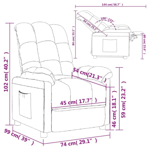 vidaXL Reclinerfåtölj brun tyg
