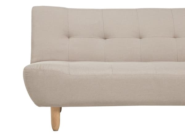 Kulmavuodesohva beige kangas verhoiltu puujalat neljälle tuftattu oikea käsinojaton skandinaavinen tyyli