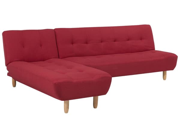Sovesofa med Chaiselong Rød 4 Personers Sofa L Formet Dyb Sofaseng Siddemøbel Blød Stofsofa Design Hjørnesovesofa