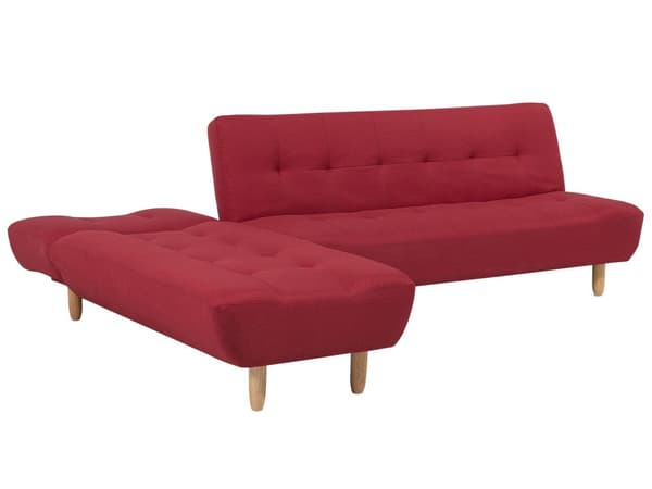 Sovesofa med Chaiselong Rød 4 Personers Sofa L Formet Dyb Sofaseng Siddemøbel Blød Stofsofa Design Hjørnesovesofa