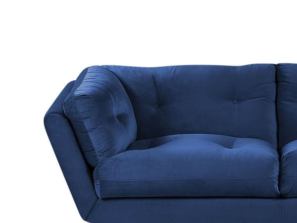 Soffa Blå Sammet Metall Ben 210 x 90 cm med Kuddar Retro