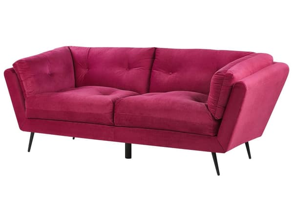 Soffa Vinröd Sammet Metall Ben 210 x 90 cm med Kuddar Retro