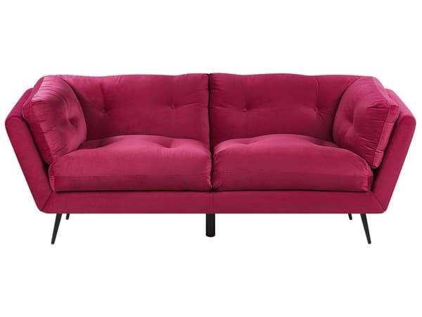 Soffa Vinröd Sammet Metall Ben 210 x 90 cm med Kuddar Retro