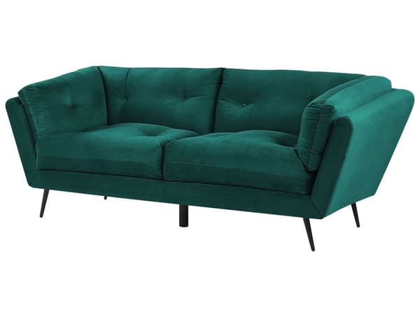 Soffa Smaragdgrön Sammet Metall Ben 210 x 90 cm med Kuddar Retro