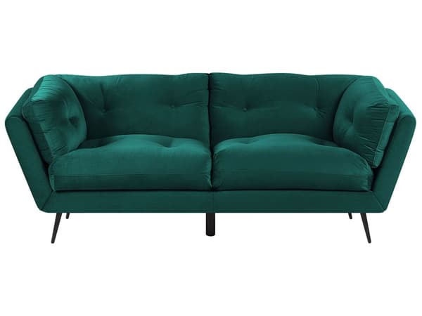 Soffa Smaragdgrön Sammet Metall Ben 210 x 90 cm med Kuddar Retro