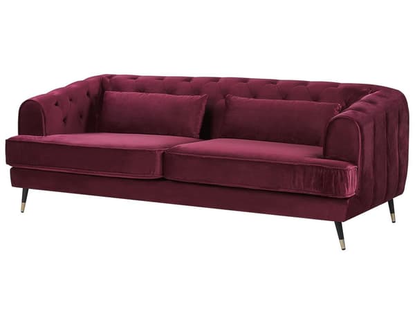Sohva punainen kangas verhoilu 3 hengelle 195 x 70 cm chesterfield retro tyyli