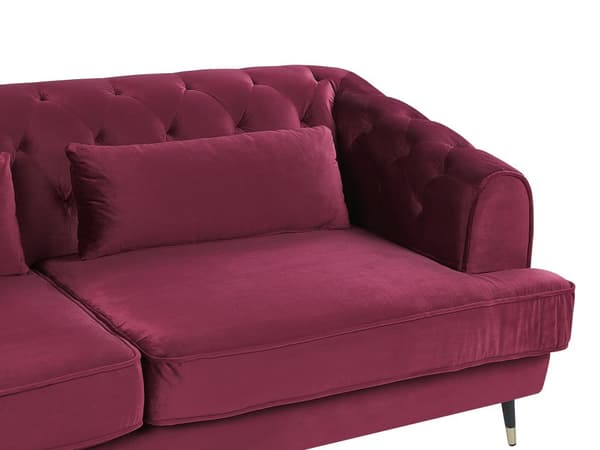 Sohva punainen kangas verhoilu 3 hengelle 195 x 70 cm chesterfield retro tyyli