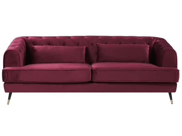 Sohva punainen kangas verhoilu 3 hengelle 195 x 70 cm chesterfield retro tyyli