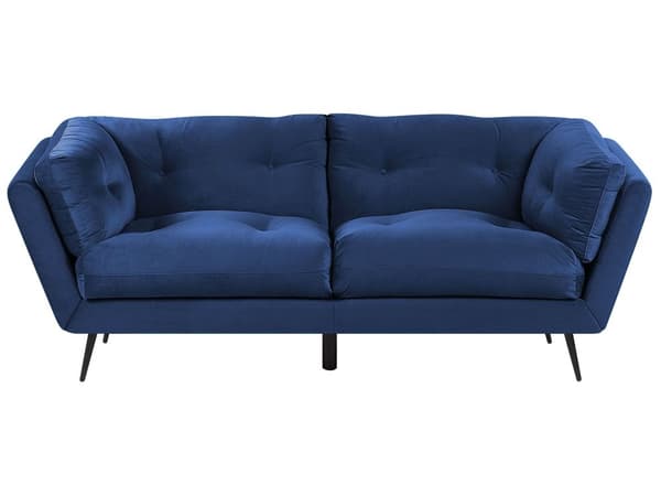Sohva sininen sametti verhoilu 3 hengelle 210 x 90 cm metallijalat retro tyyli