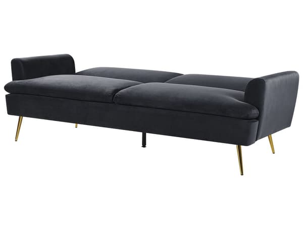 Sort 3-personers sovesofa med sovefunktion og gyldne retro ben