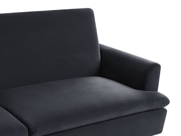 Sort 3-personers sovesofa med sovefunktion og gyldne retro ben