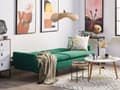 Miniatyrbillede 4 af 11: Mørkegrøn 3-personers sovesofa med sovefunktion og gyldne retro ben