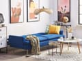 Miniatyrbillede 4 af 11: Navy blå 3-personers sovesofa med sovefunktion og gyldne retro ben