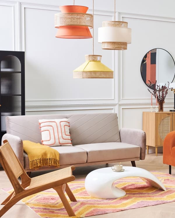 Bäddsoffa Beige Sammet Retro Vardagsrum 3-sits Trä Ben