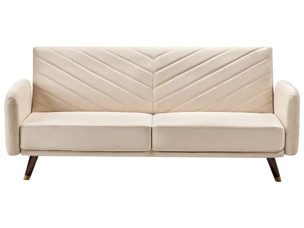 Bäddsoffa Beige Sammet Retro Vardagsrum 3-sits Trä Ben