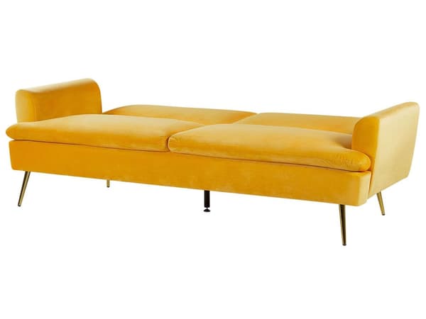 Sammet Bäddsoffa Gul 3-sits Klick Klack Gyllene Metall Ben