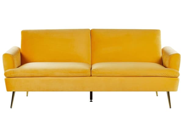 Sammet Bäddsoffa Gul 3-sits Klick Klack Gyllene Metall Ben