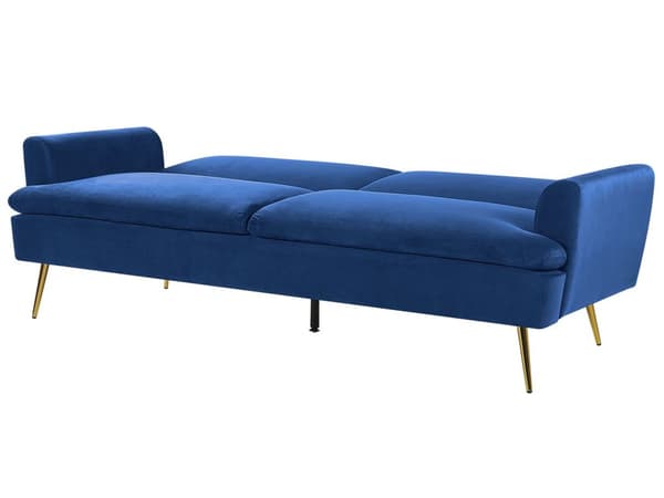 Sammet Soffa Marinblå 3-sits Klick Klack Gulda Metall Ben