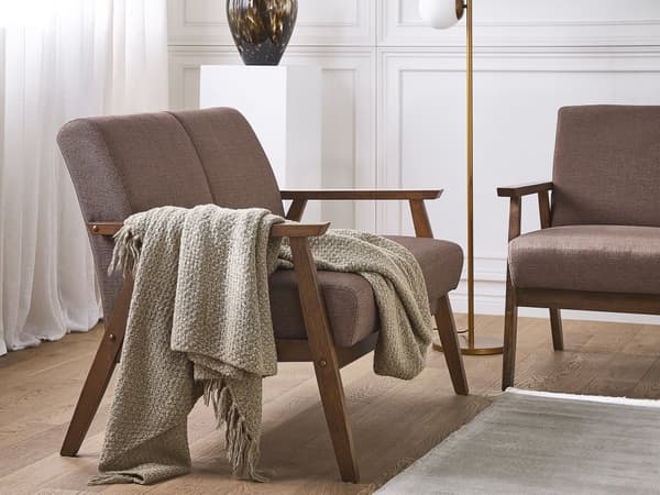 Soffa Brun Polyester Klädsel 2-sits Retro Design Träram Vardagsrumsoffa