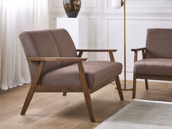 Soffa Brun Polyester Klädsel 2-sits Retro Design Träram Vardagsrumsoffa