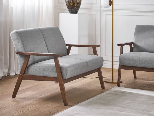 Soffa Grå Polyester Klädsel 2-sits Retro Design Träram Vardagsrumsoffa