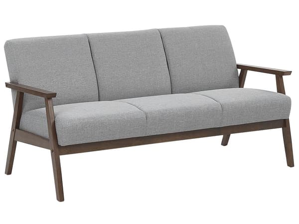 Soffa Grå Polyester Klädsel 3-sits Retro Design Trä Ram Vardagsrum