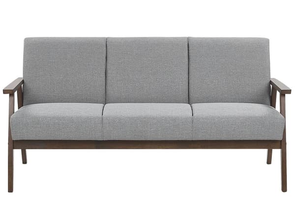 Soffa Grå Polyester Klädsel 3-sits Retro Design Trä Ram Vardagsrum